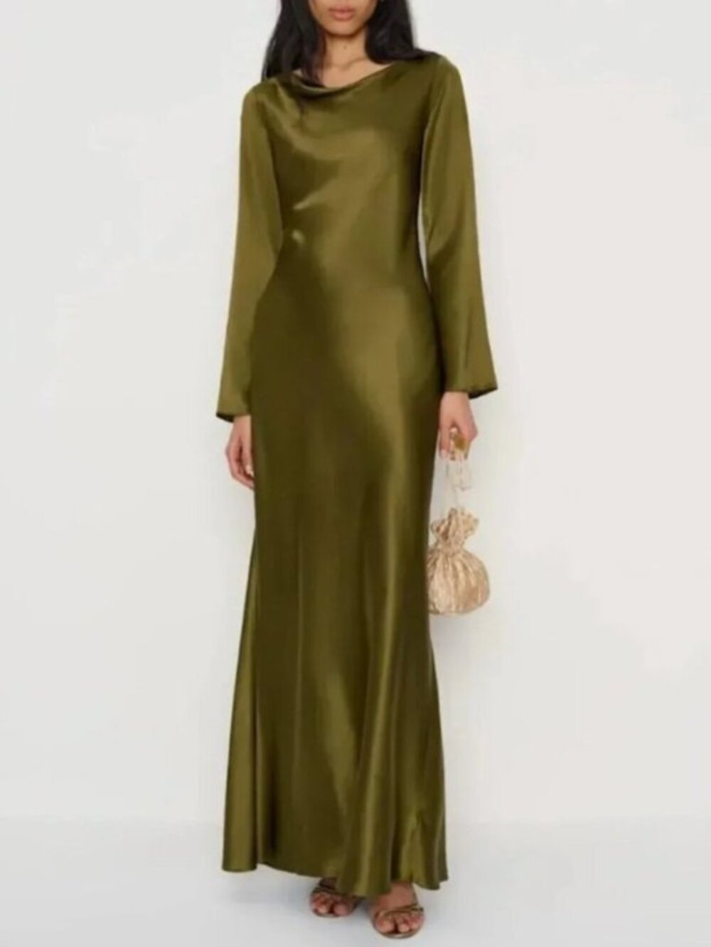 NWT Reformation Pike Silk Maxi Dress Moss Garden Green